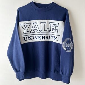 Authentic Yale University Colorblock Embroidered Crest Sweatshirt Navy